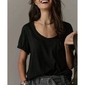 NWT Anthropologie T.La Black Classic V-neck Top Tee Shirt Size Medium